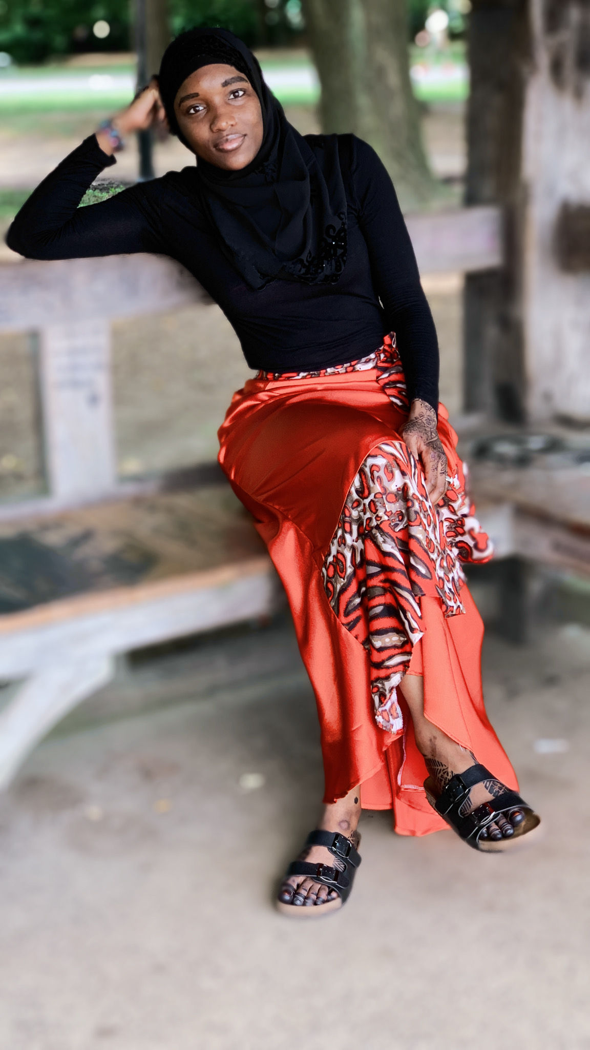 orange satin skirt