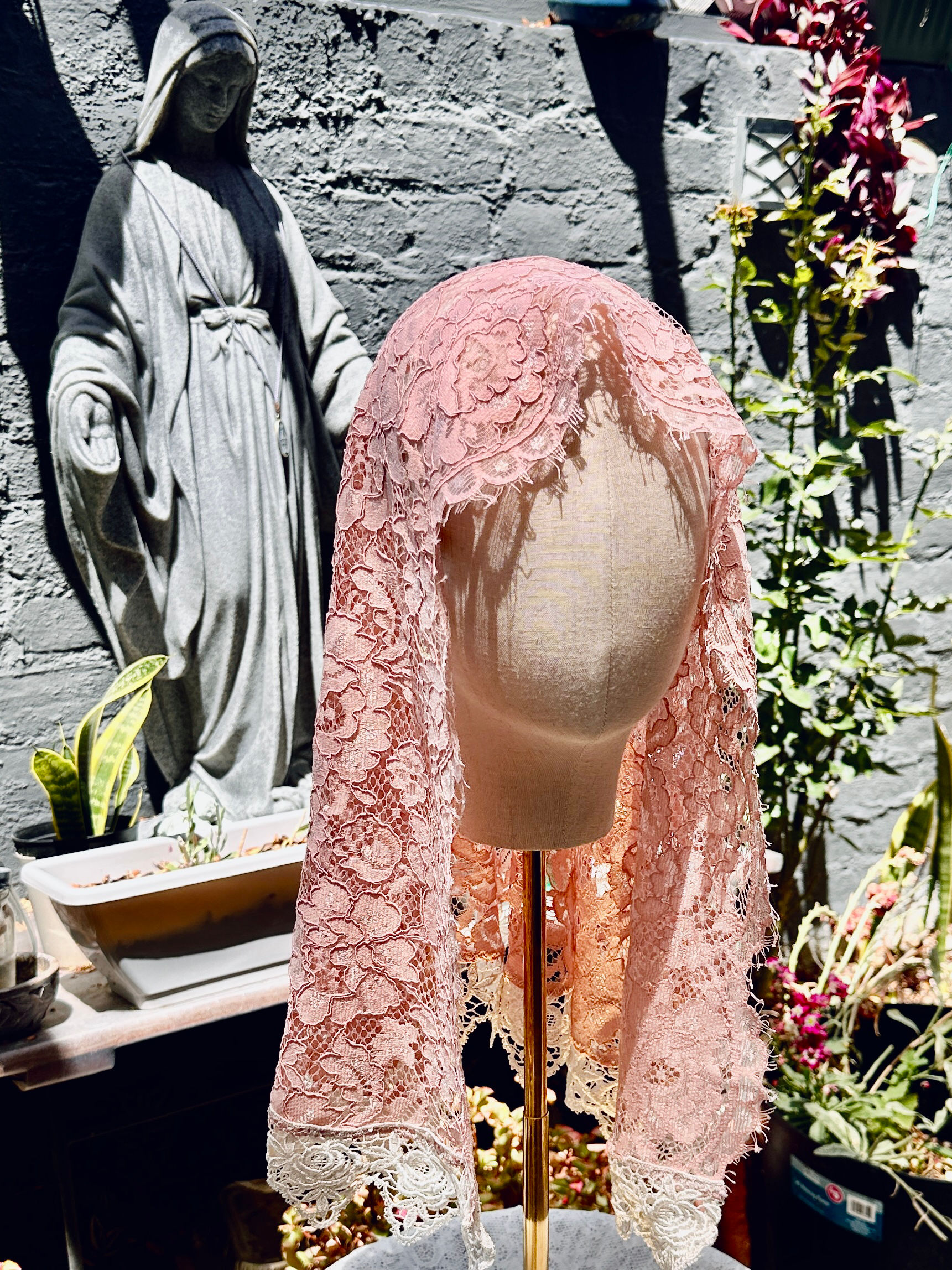 Venice Corded Dusty Rose Lace  Veil