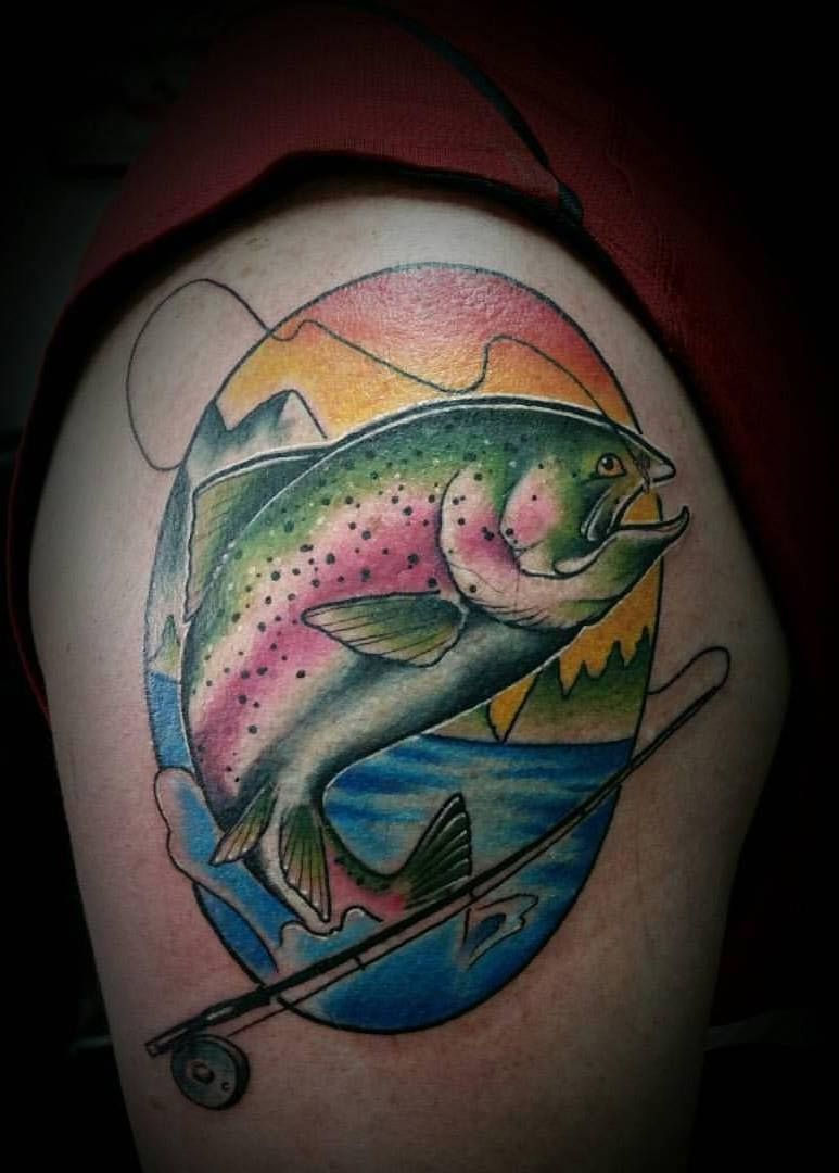 Rainbow Trout, Fish, Fishing, Neo Traditional Color Tattoo