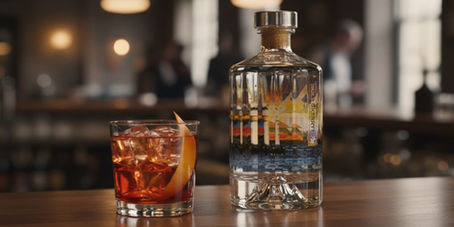A Negroni and Orkney Gin Company Sule Skerry Gin bottle on a bar - the perfect combination.
