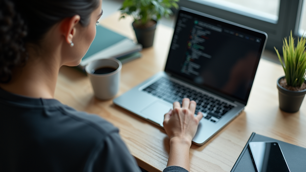 High angle view of a small business owner working on a laptop