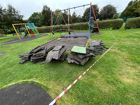 Playground swings under repair in Sutton-in-Craven park.