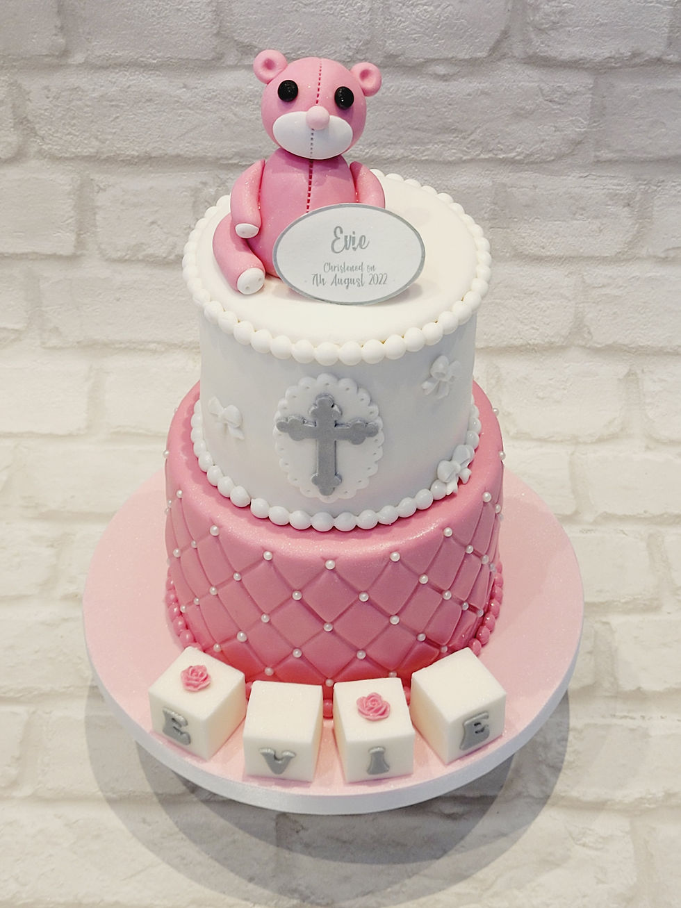Teddy Bear Girl Christening Cake