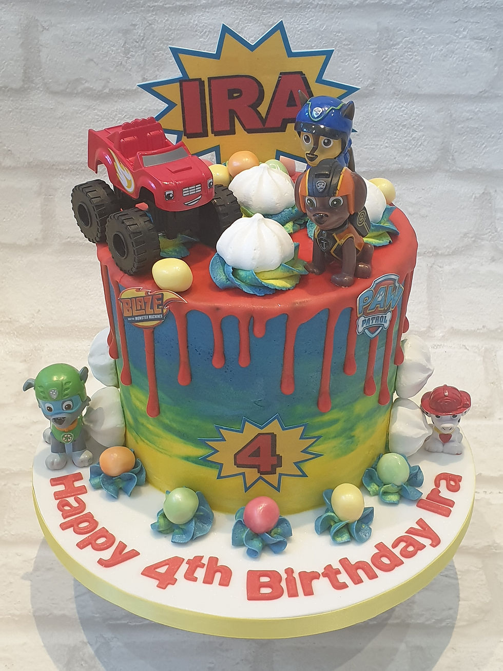 Monster Truck Coloured Drip Cake