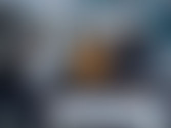 A woman shows papers to a thoughtful couple on a gray sofa in a living room decorated with blue accents and framed photos.