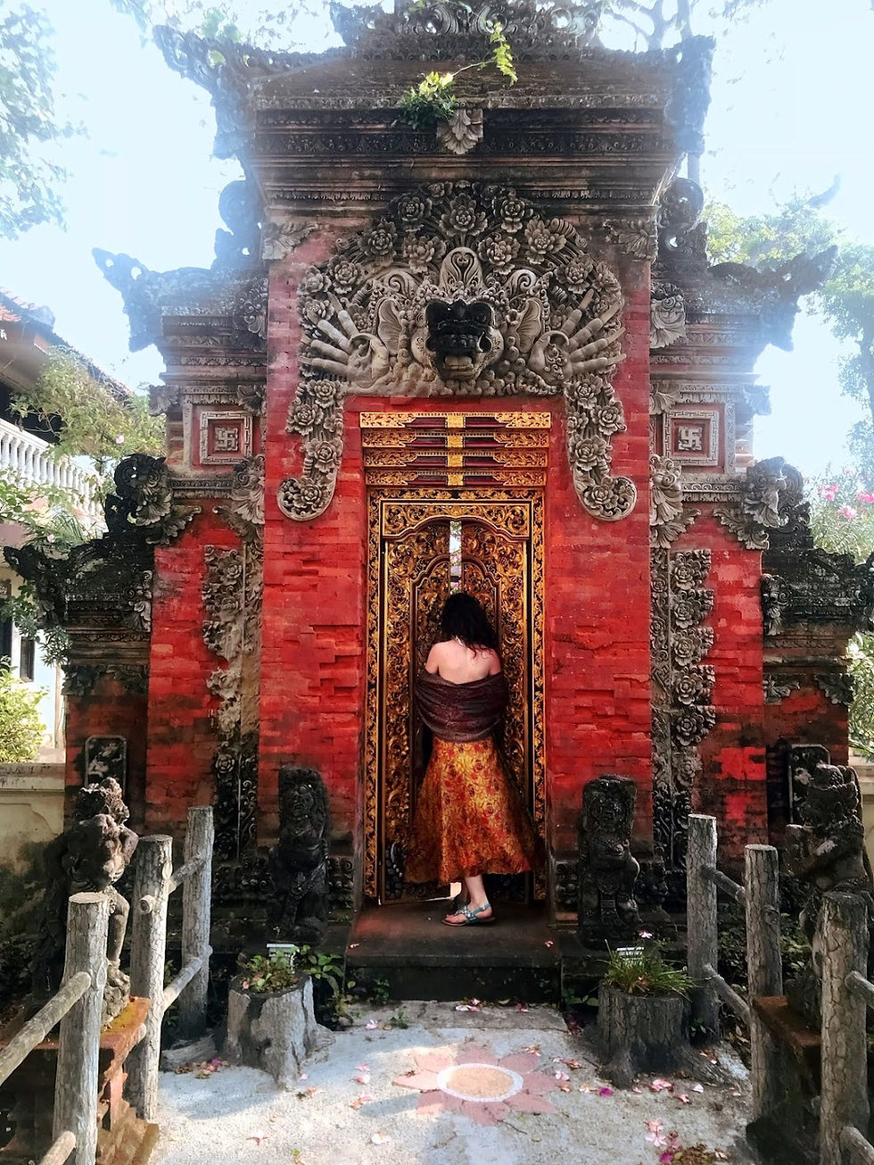 Balinese door, girl walking through door, travel, Bali