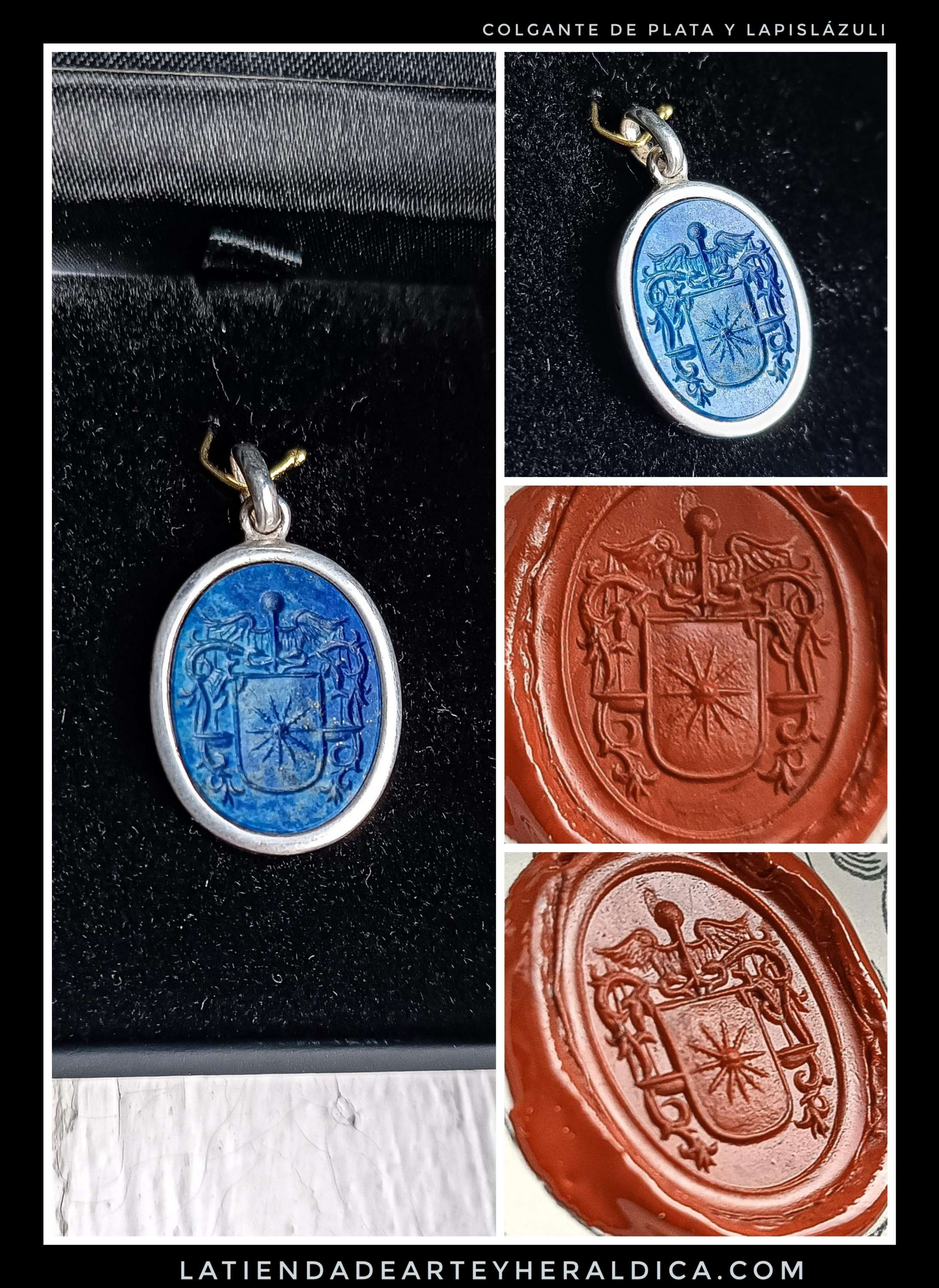 Colgante de plata y lapislázuli ovalado grande 20 x 16 mm, con escudo grabado