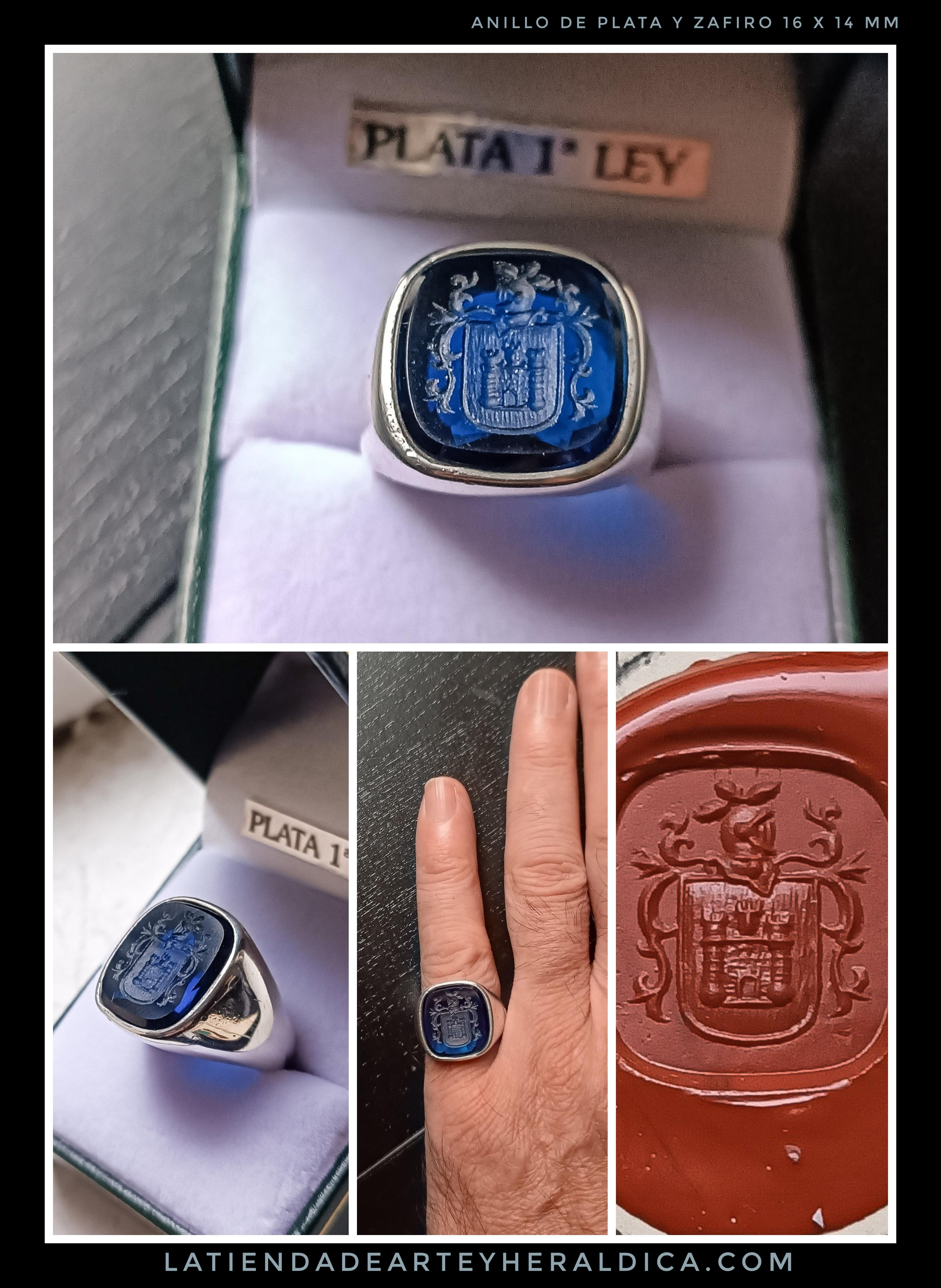 Anillo de plata 16X14 mm con zafiro Antic