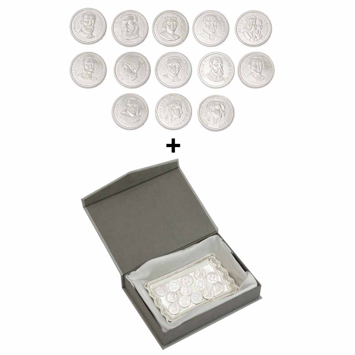 Arras de reyes en plata con bandeja en acero plateado y estuche