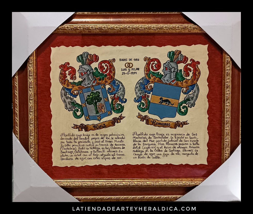 Thumbnail: Cuadro heráldico 2 Apellidos pintado a mano 