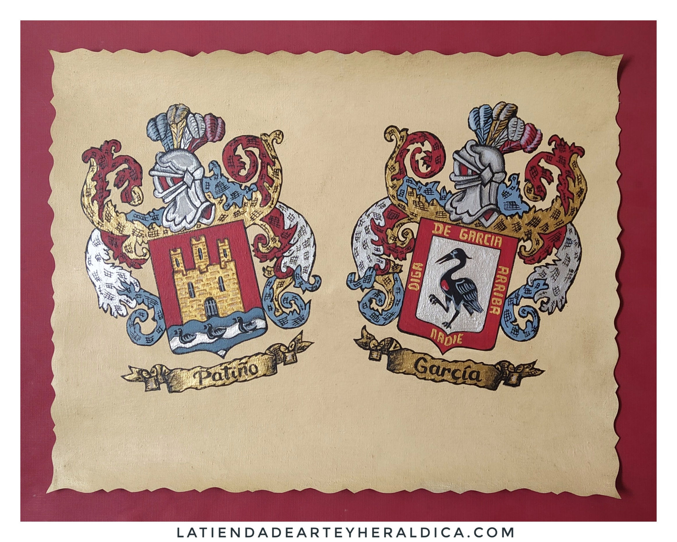 Pergamino 2 apellidos pintados a mano sin leyendas