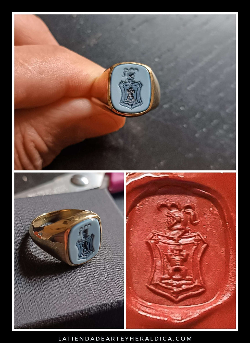 Thumbnail:  Anillo cuadrado 14 x 12 mm  de oro 18 q con ágata grabada 