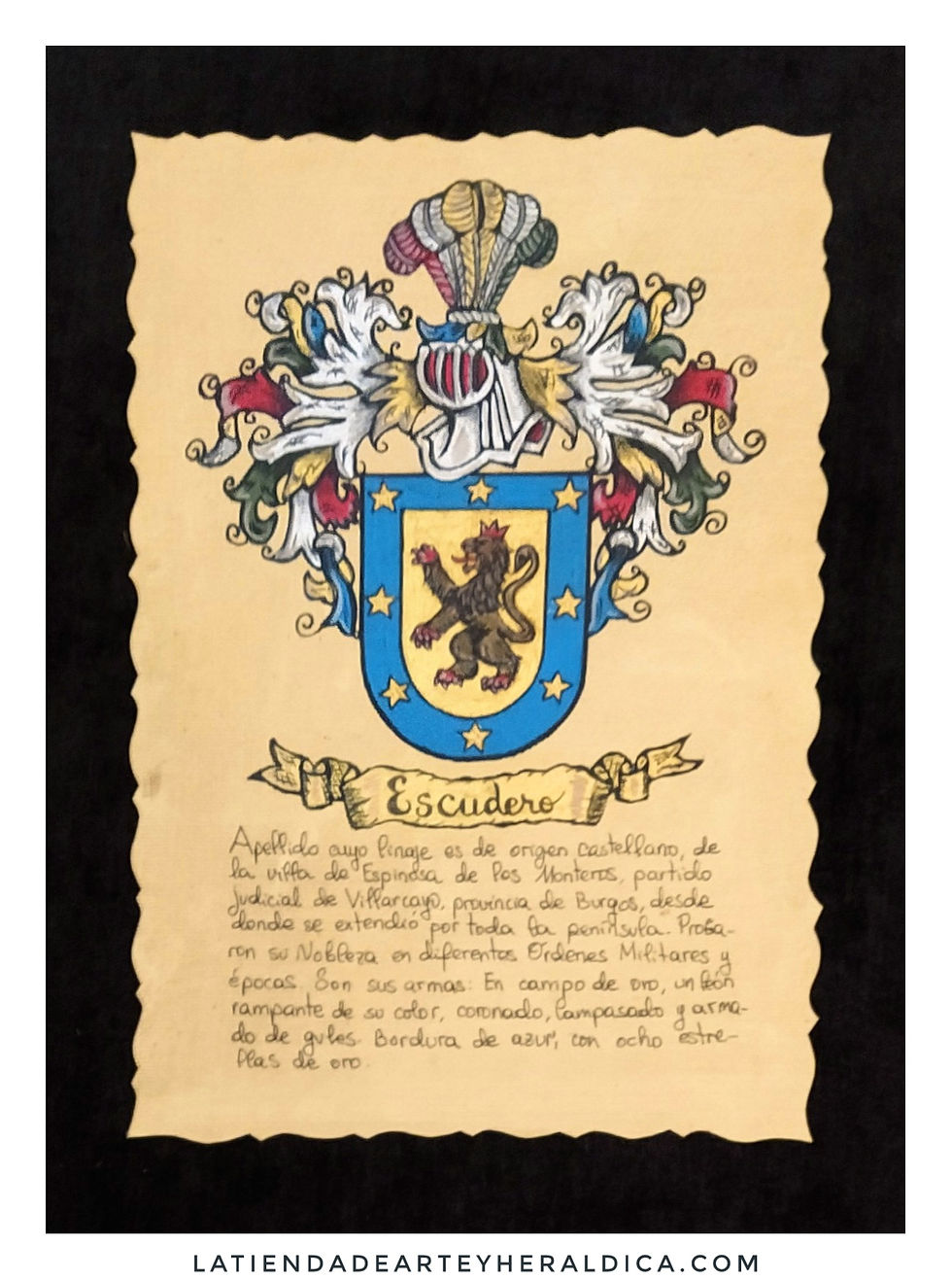Miniatura: Escudo apellido pintado a mano. 24x34 cm