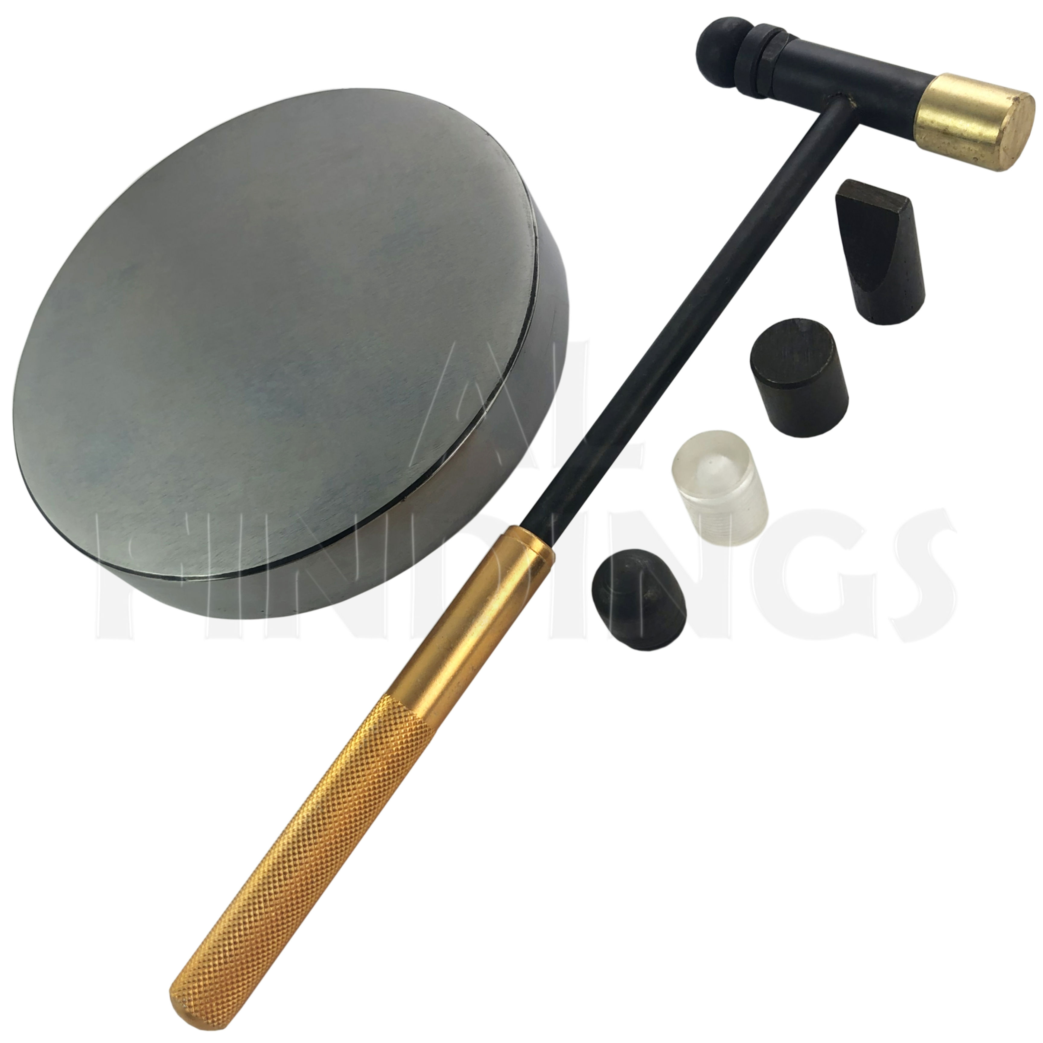 Round Steel Bench Block Anvil (100x18mm) & Rose Gold 6 Part Hammer