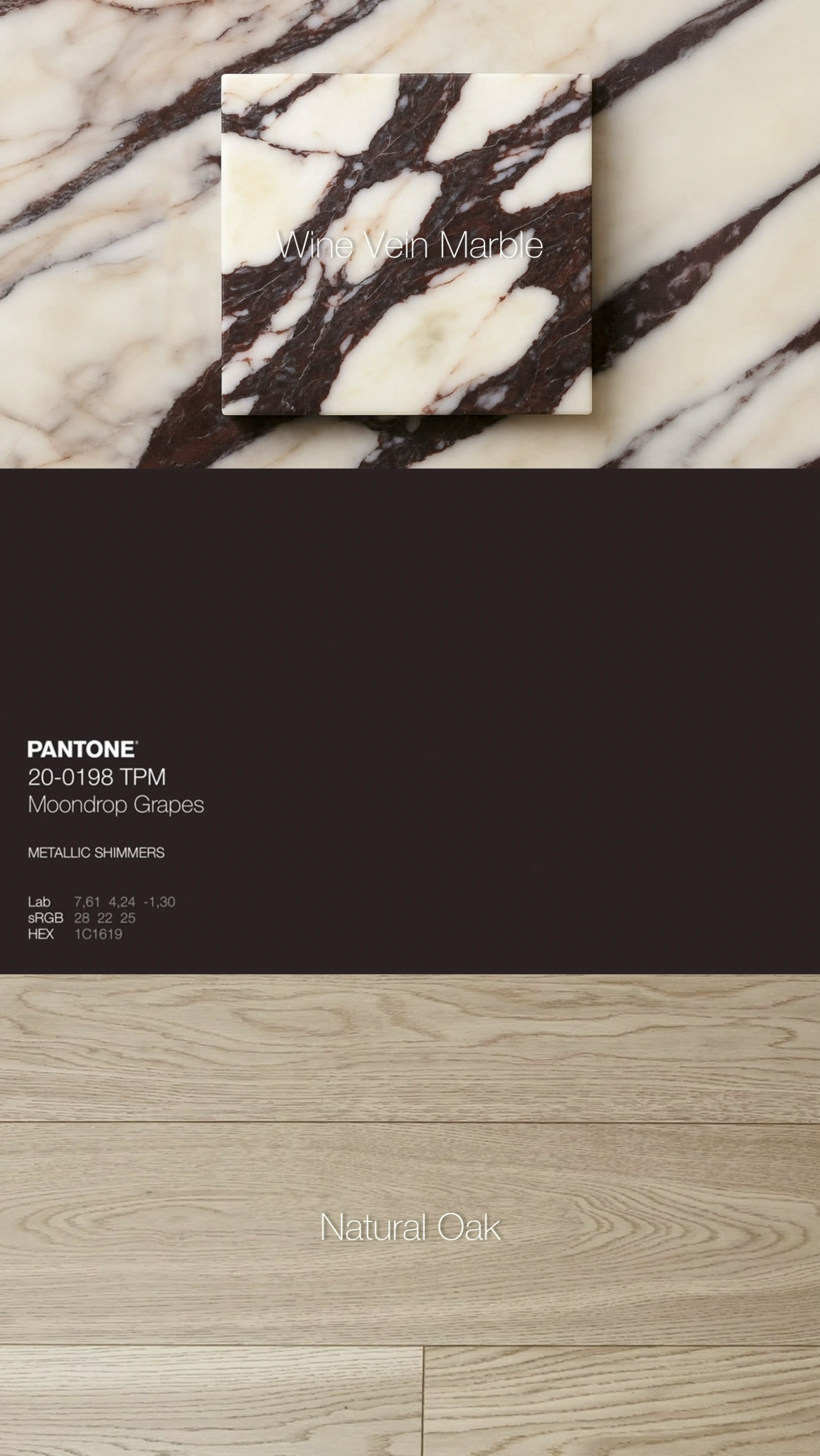 Marble slab with burgundy tones, natural oak wood and color sample palette, luxury material contrast, interior design textures, мрамор с бордовыми прожилками и дуб, контраст материалов, diseño con mármol y madera, contraste de materiales, tonos burdeos y roble natural