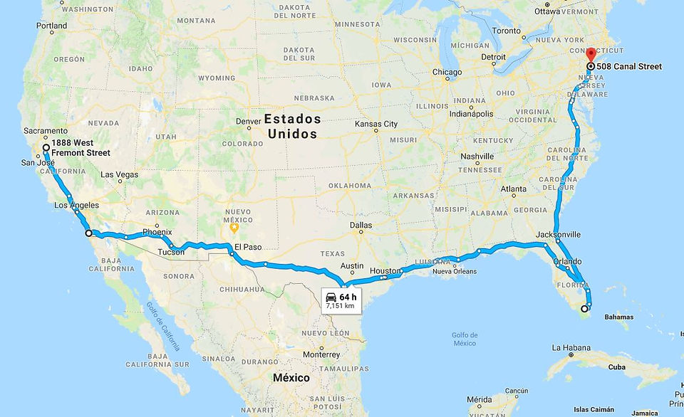 Comparación del trayecto realizándolo  dentro de la unión americana.