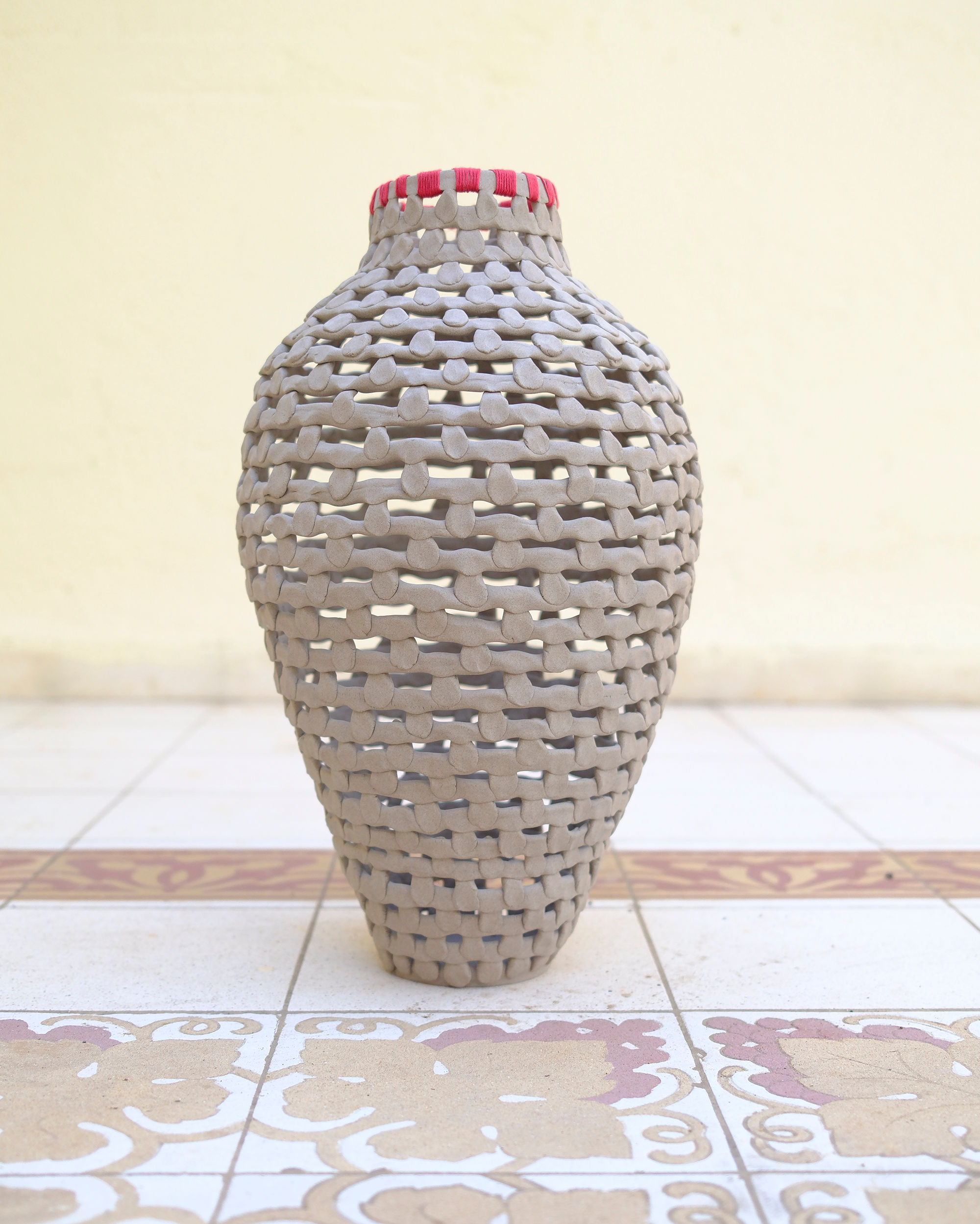 Single Red Thread Stoneware Vase 