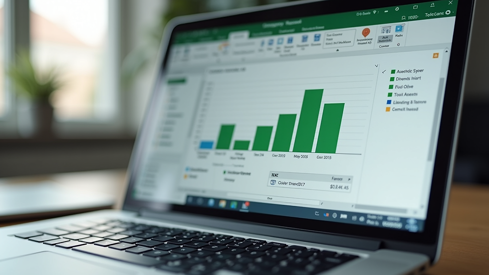 Close-up view of a laptop screen showing an Excel pivot table report
