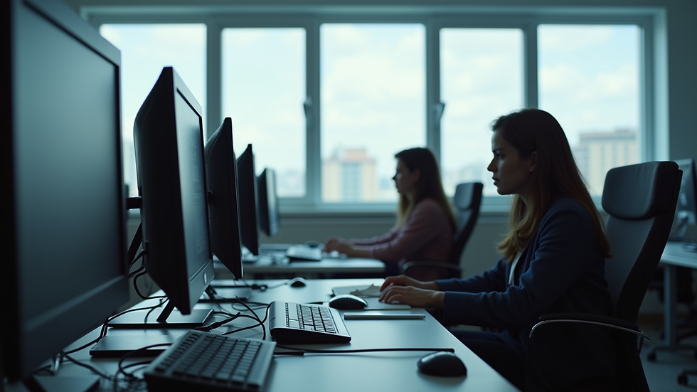 Eye-level view of a modern computer lab with students learning Excel