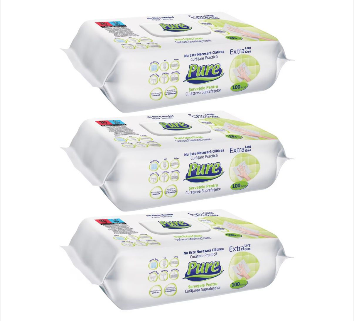 Oferta Set 3 x pachete servetele umede suprafete Pure, 100buc/Set