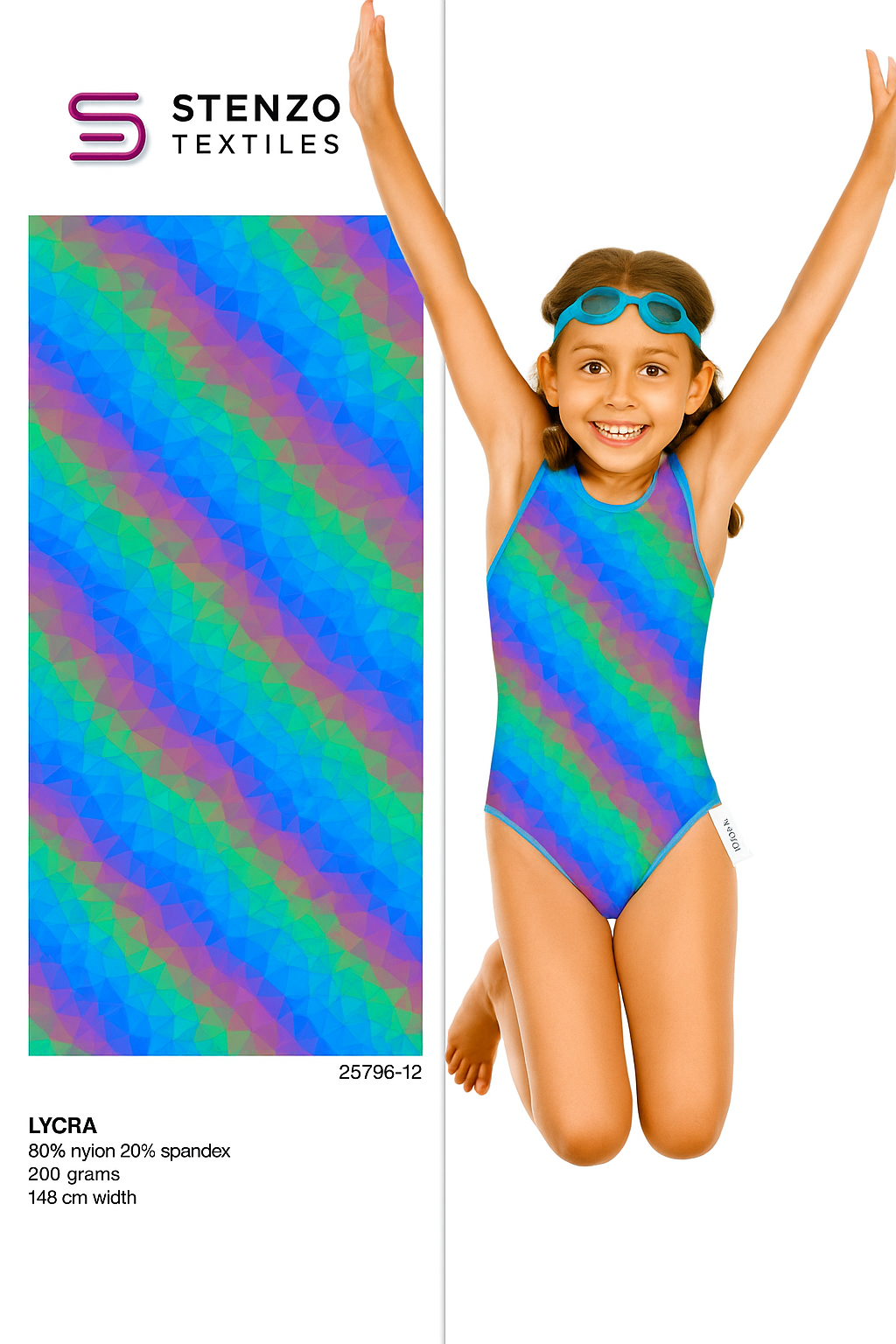 Stenzo 2578-12 Lycra Badkledingstof - Rainbow streep