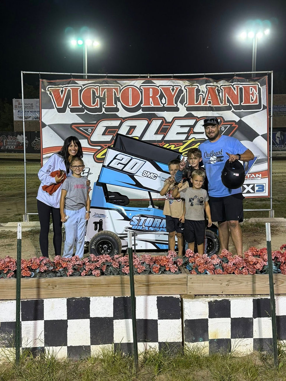 Ryker Sumner in victory lane; SLR Designs photo credit