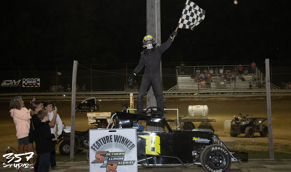 Brad Norman celebrating in victory lane; 357Studios pic credit