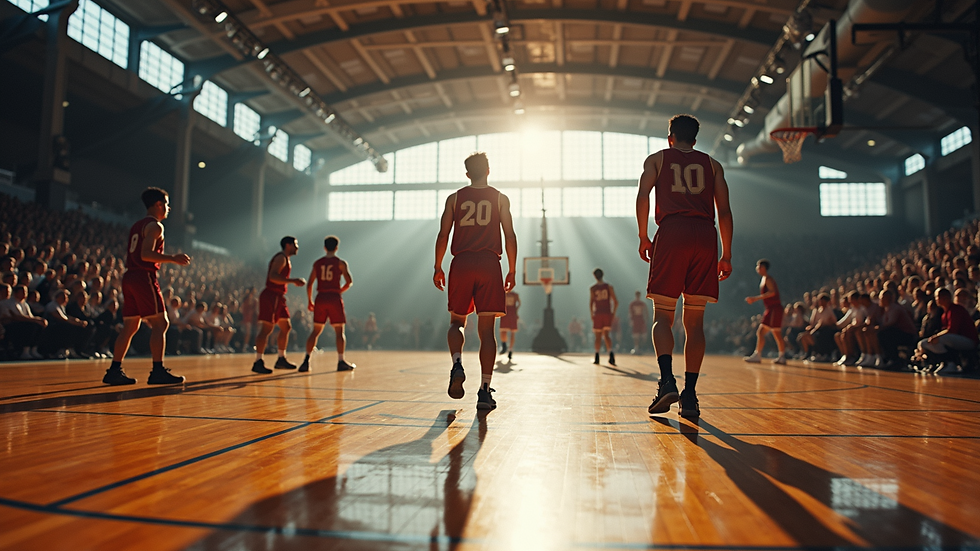 Eye-level view of a basketball court with players in action