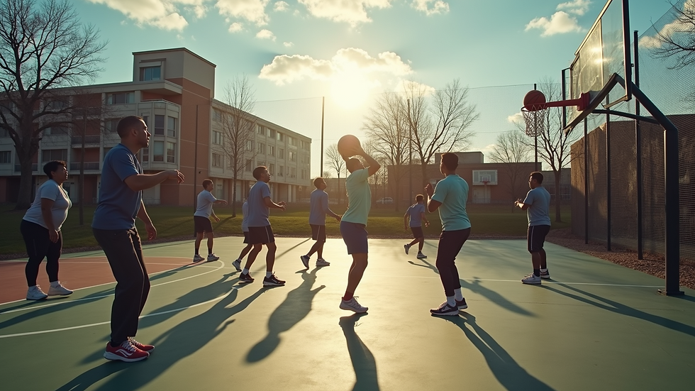 High angle view of basketball shooting practice