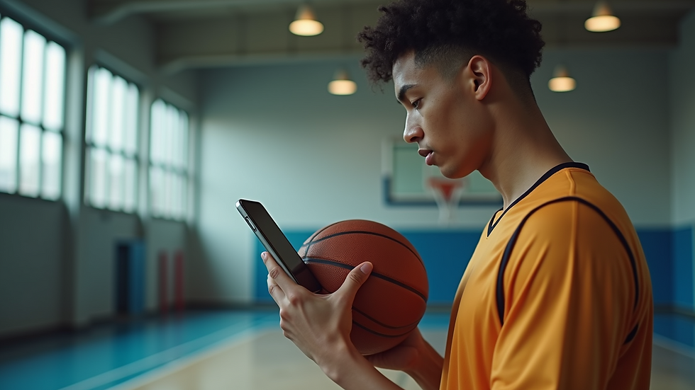 Close-up of a basketball player using a training app
