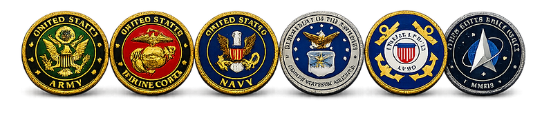 Picture of all the Armed Forces Service Coins
