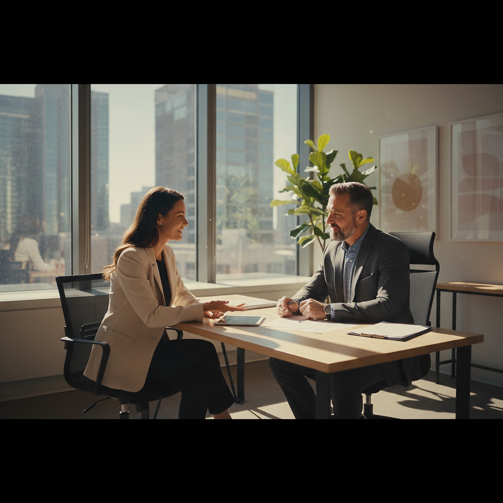 A veteran meeting with a career counselor in a bright, supportive office environment
