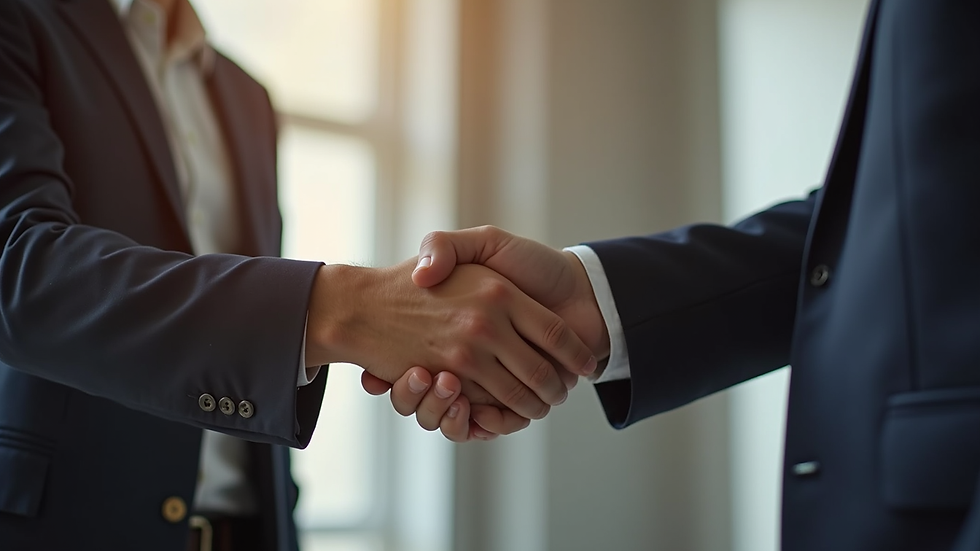 Close-up view of a veteran shaking hands with a career counselor
