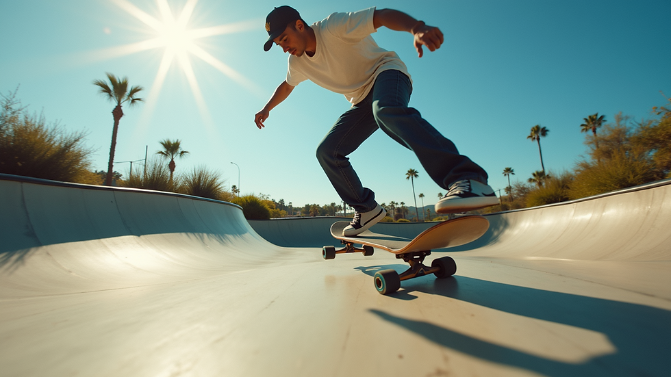 Eye-level view of a skateboarder performing a trick at Island Life Shredz skatepark