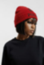 Woman in red POLO beanie