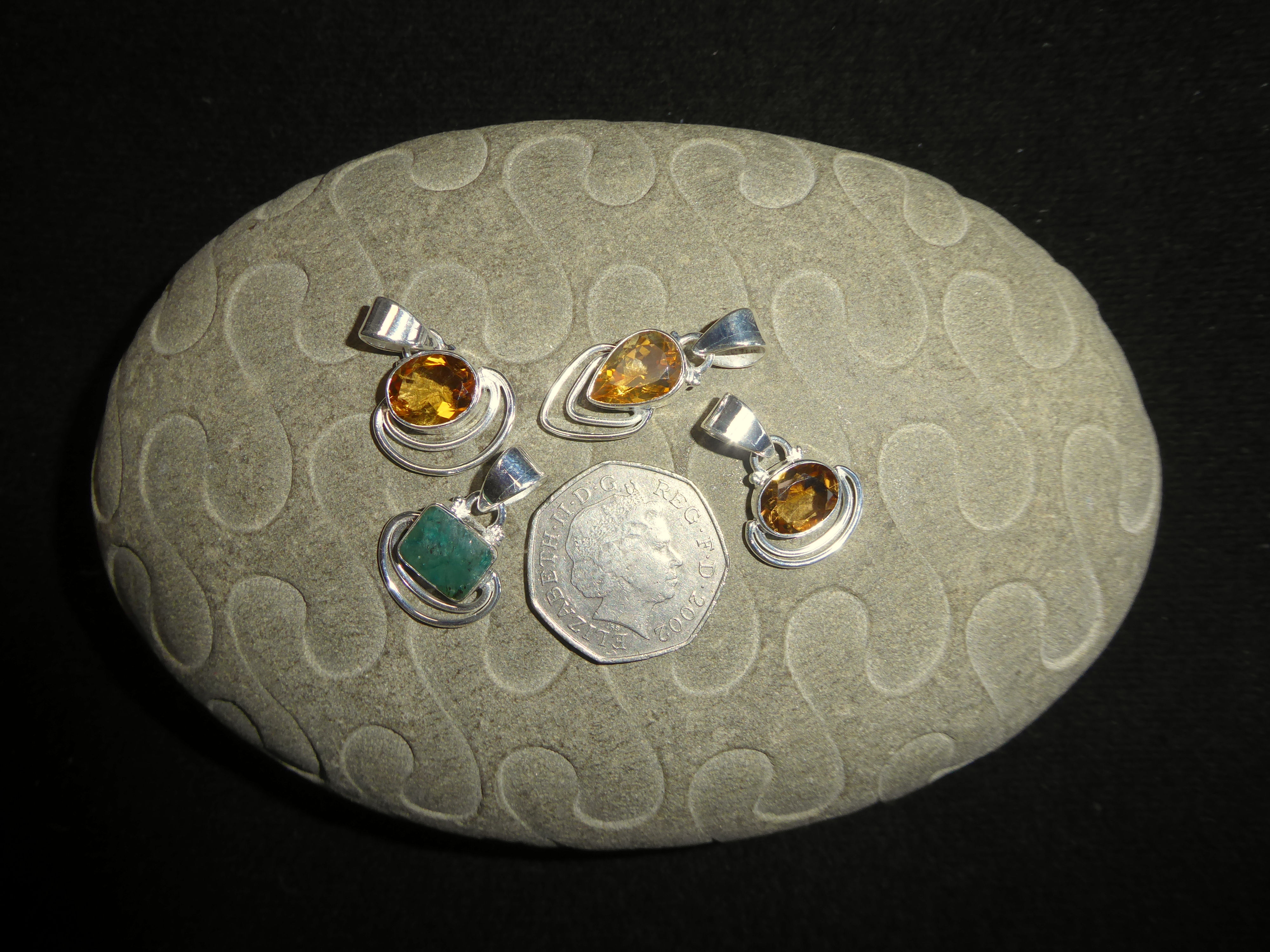 Gemstone Pendants Set in 925 Silver.