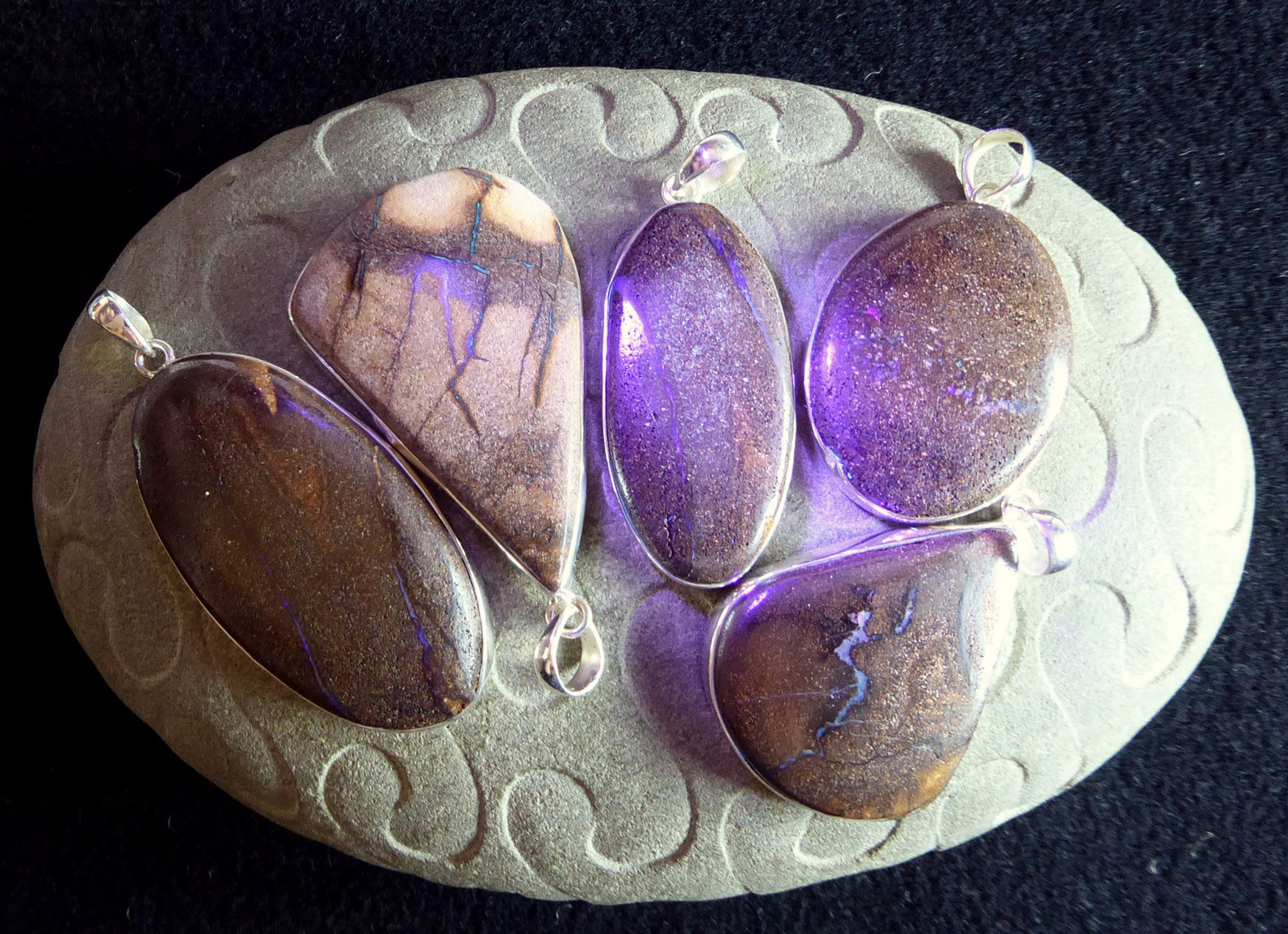 Australian Boulder Opal Matrix Cabochon in Solid 925 Silver.