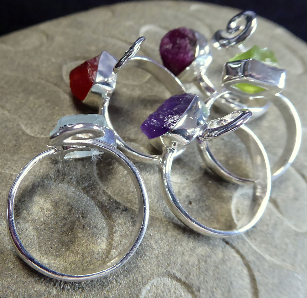 Thumbnail: Adjustable Silver Ring Set with Uncut, Untreated Natural Gem