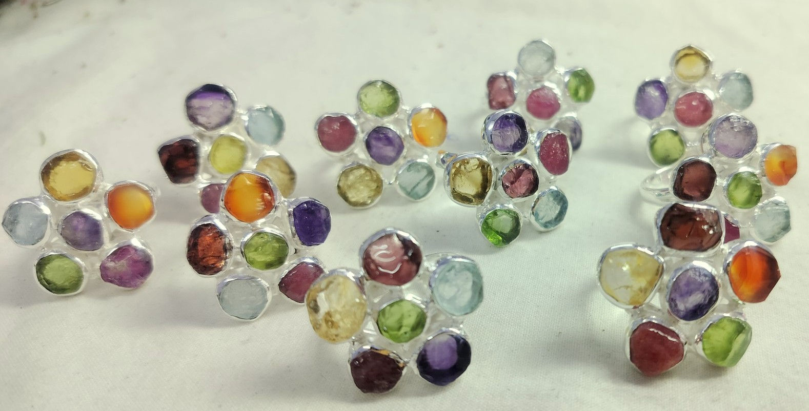 Stunning Man Size, Natural Gem Set Silver Cocktail Ring. For Big Fingers.