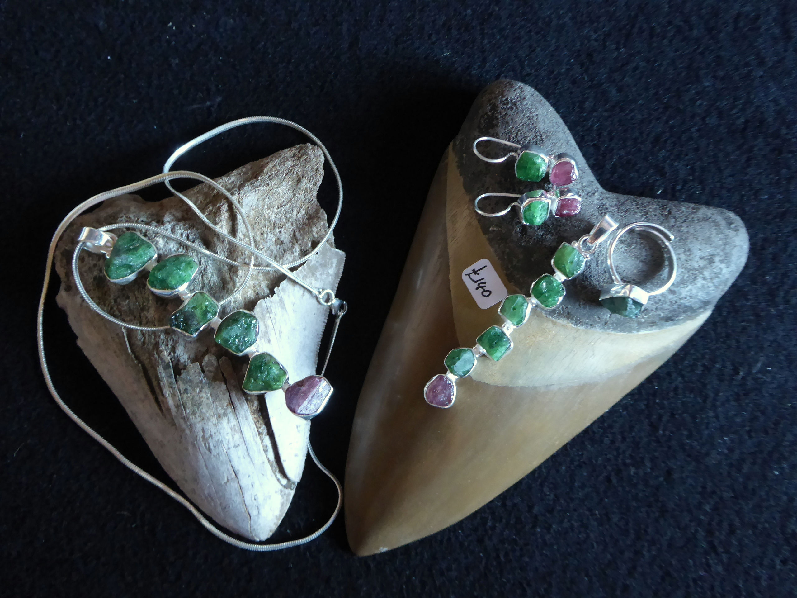 Abstract Holly. Genuine Indian Ruby plus fabulous Tsavorite in 925 Silver.