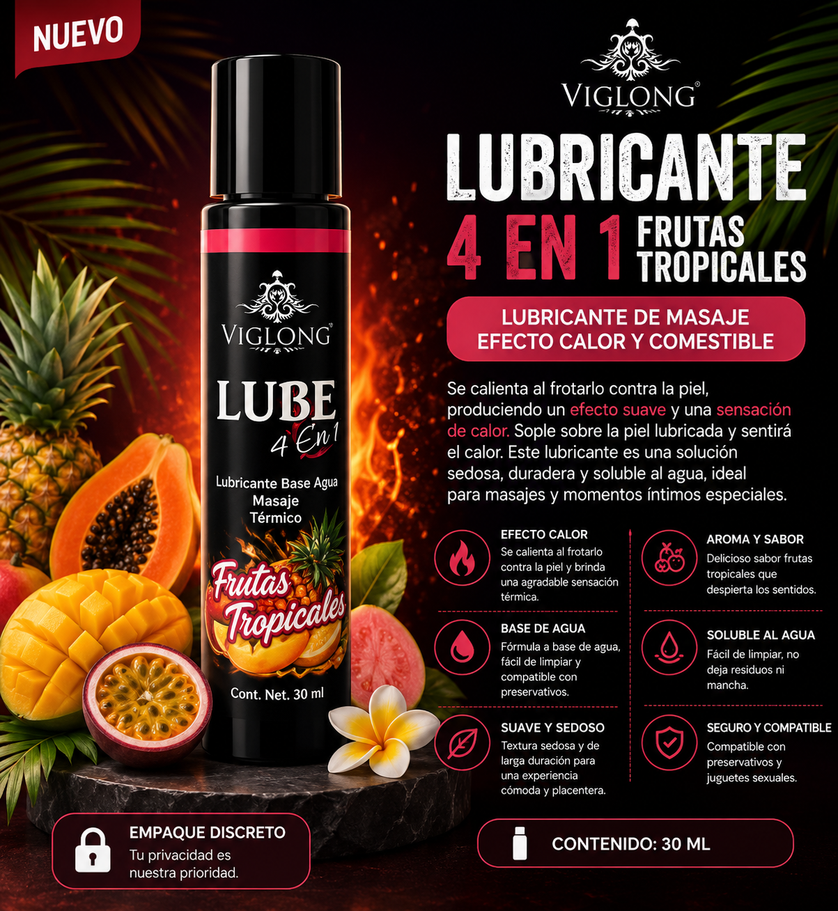 Lubricante Lube 4 en 1 Frutas Tropicales – Efecto Calor | 30 ml
