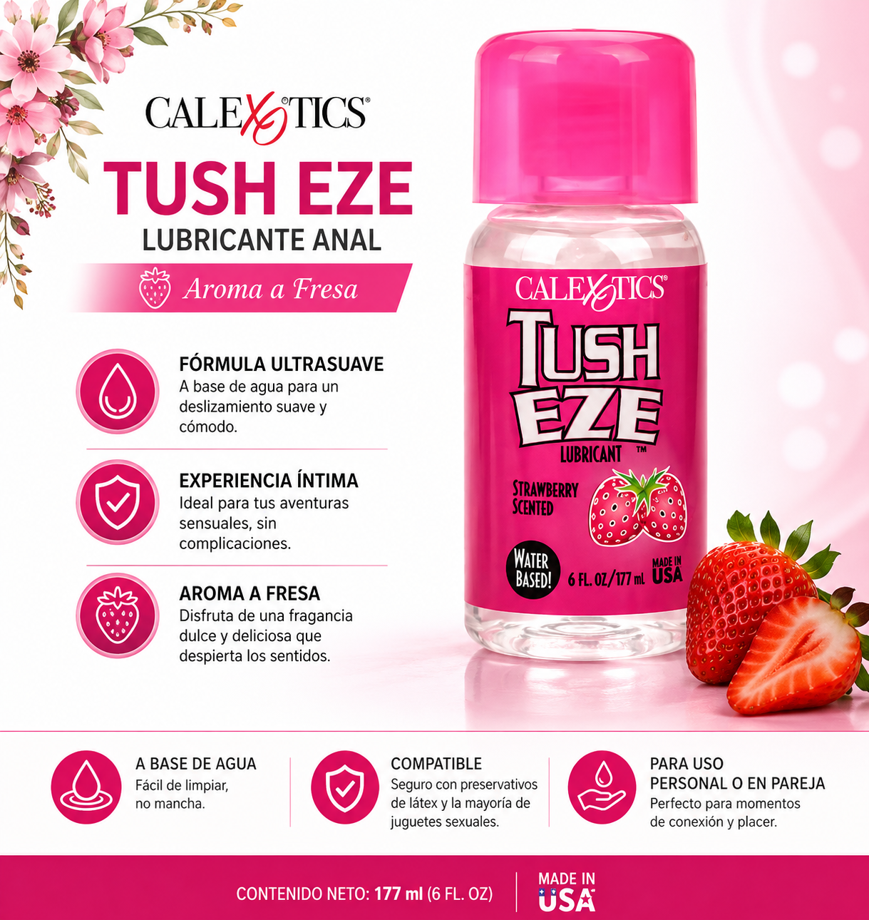 Lubricante Anal Tush Eze CalExotics Aroma a Fresa – 177 ml