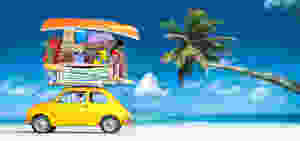 packed car headed for vacation on the beach
