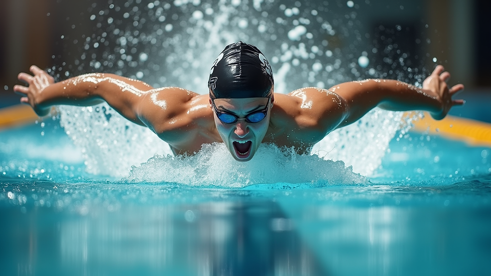 Close-up view of swimming instructor demonstrating stroke technique