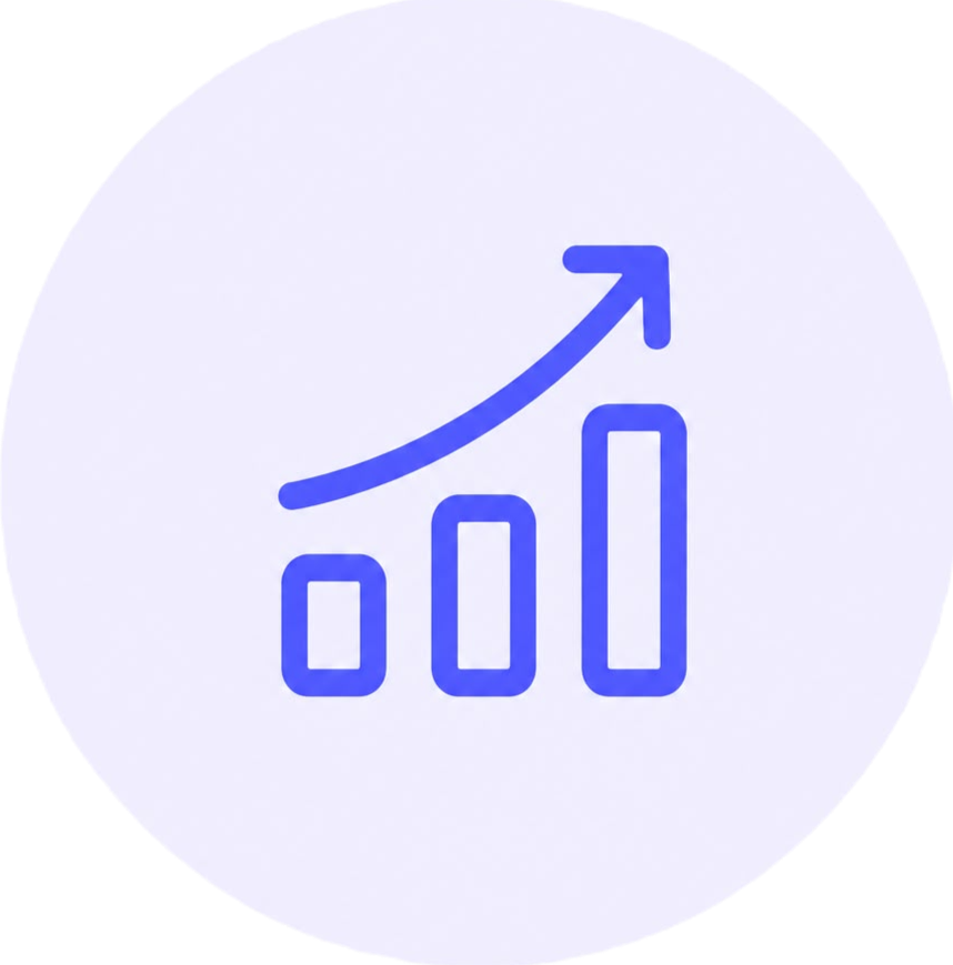 Bar chart with upward arrow showing AI growth
