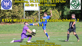 Sonntag, 04.10.2026 - 12:30 Uhr, AK-Gr 1 WÜ Herren: ETSV Würzburg 2 - SV Veitshöchheim 2 1:1