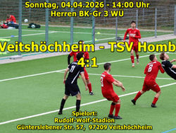 Sonntag, 04.04.2026 - 14:00 Uhr, KL-Gr 2 WÜ Herren:         SV Veitshöchheim - TSV Homburg   4:1