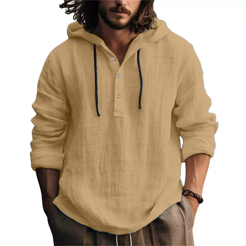 Miniatura: 2025 New Men's Casual Blouse Cotton Linen Shirt Loose Tops Long Sleeve Tee Shirt
