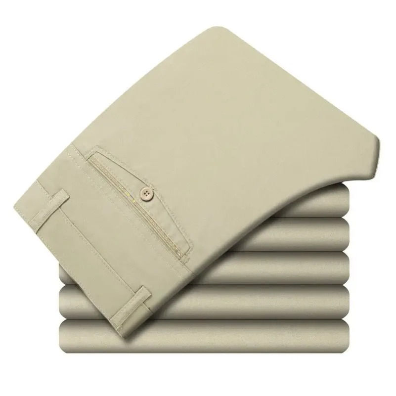 Miniatura: Men's Spring Autumn 100% Cotton Middle-Aged Business Trousers Straight Slacks