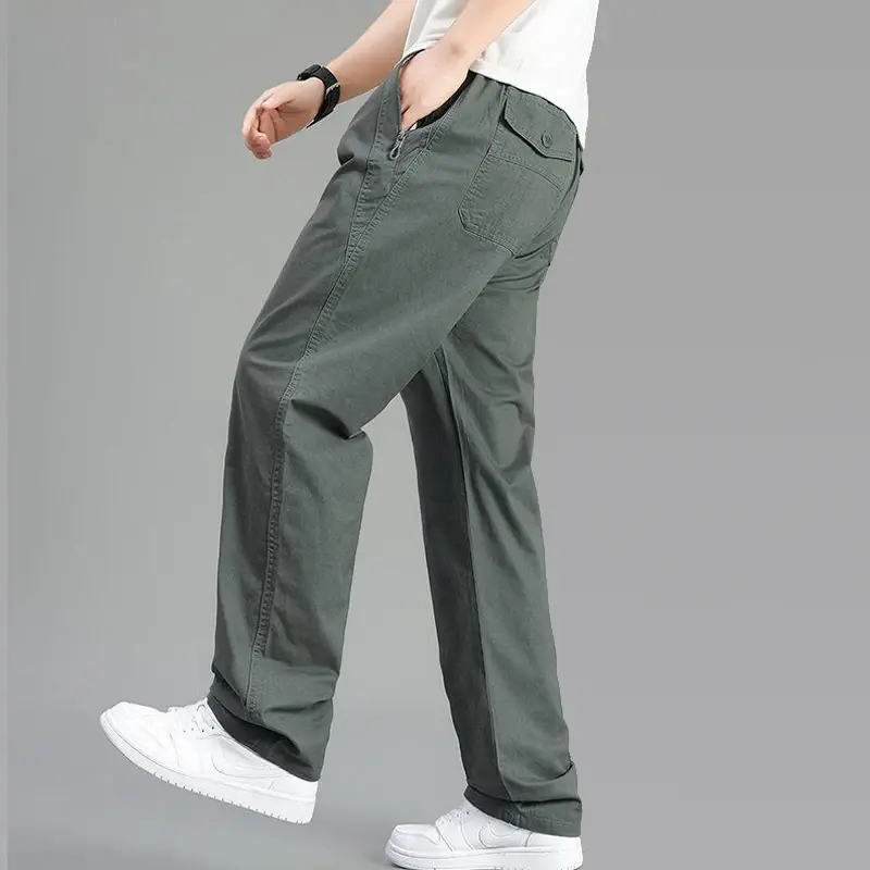 Miniatura: Big Size Men's Cargo Pants Casual Loose Straight Pants Cotton Long Trousers